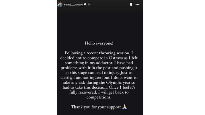 India Tv - Neeraj Chopra statement on Instagram story