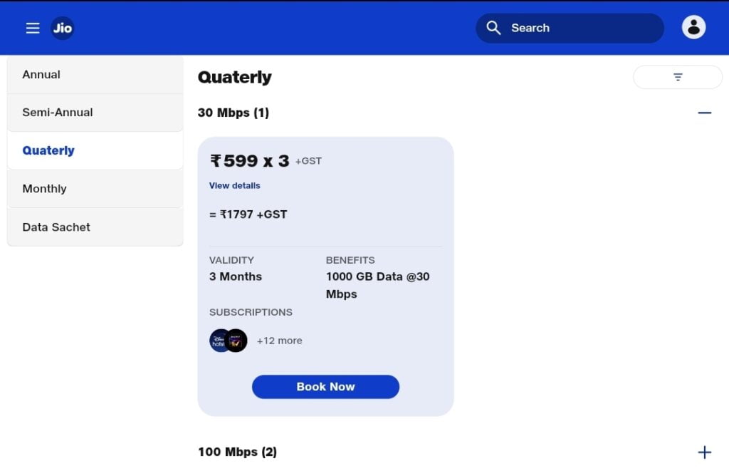 Jio AirFiber quarterly plans updated